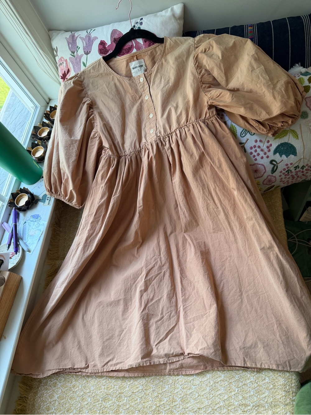 Rudy Jude Rust-Tan Puff Sleeve Smock Dress - Picture 6 of 8